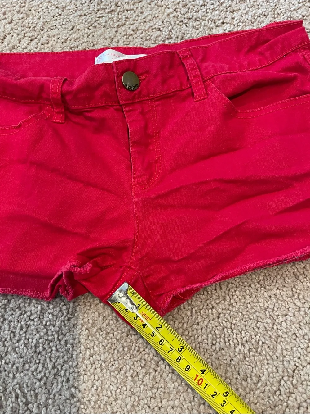 NO BOUNDARIES Junior Retro Boho mid Rise Cut-Off Hem Denim Shorts